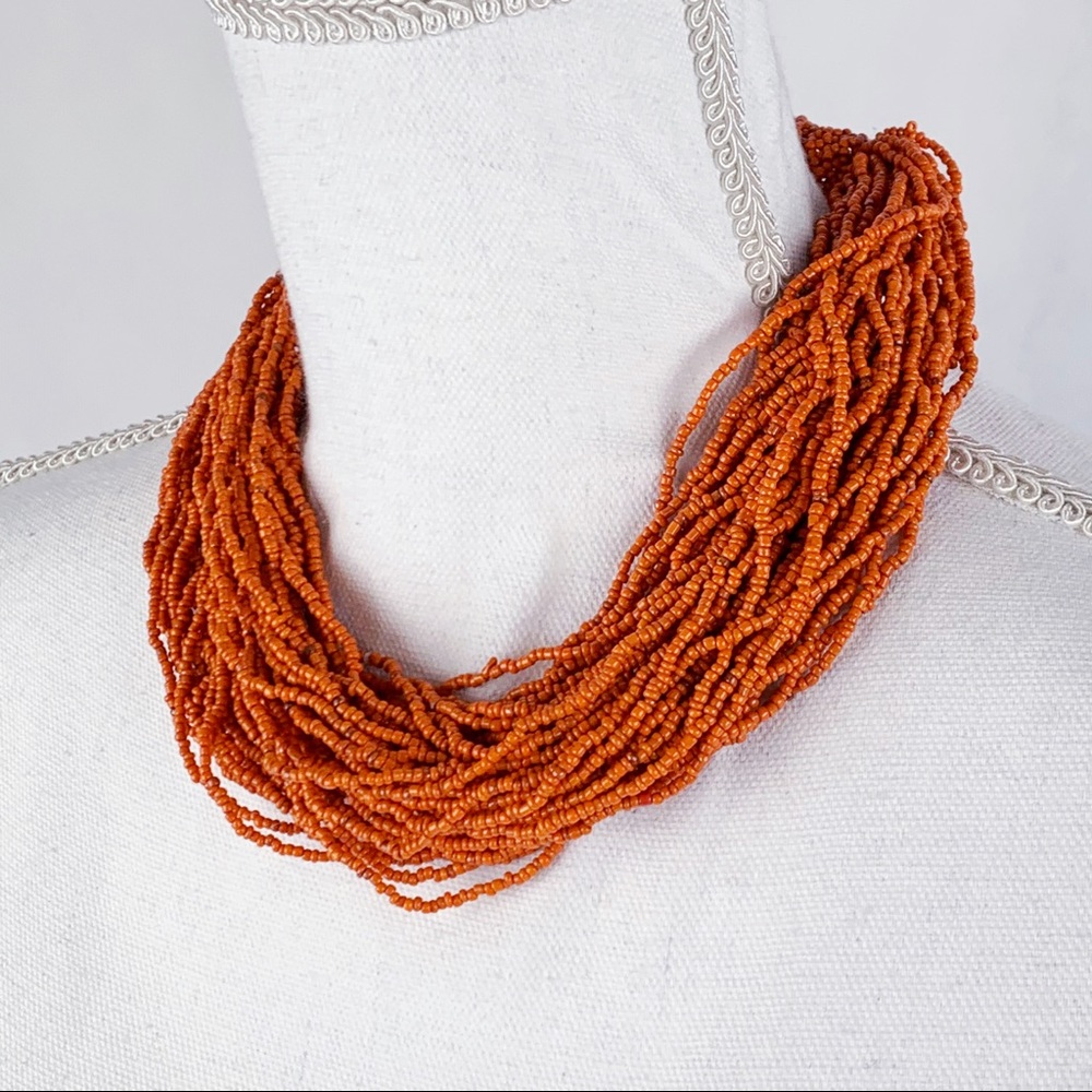 Bali Bead Orange Multi Bead Statement Necklace - image 1